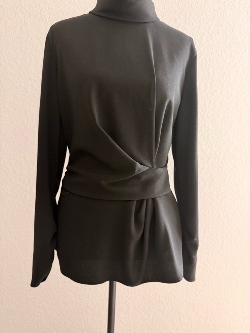 ZARA Draped Peplum Blouse | Long Sleeve Twist Waist Turtleneck w/ Ruched Cuffs